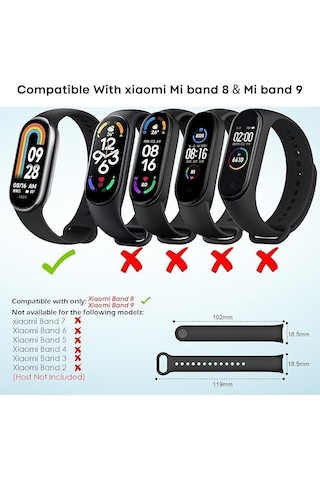 Xiaomi İle Uyumlu Mi Band 8 Mi Band 9 Mi Band 10 Uyumlu 3'lü Paket Silikon Kordon Seti Bileklik Metal Pimli Çok Renkli