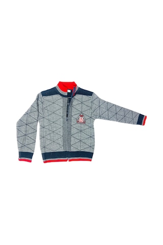 Baklava Desenli Triko Hırka Koyu Gri