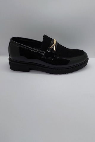 %100 El İşçiliği Rugan Rahat Tbn Altın Bağcıksız Klasik Ayakkabı Siyah - Altın