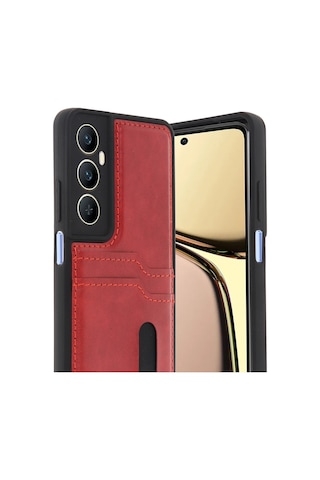Uryport Realme C65 Sara Kartvizitli Deri Kılıf - Kırmızı