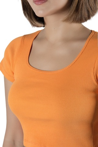 Terapi Men 2'li Paket Açık Gri Turuncu Havuz Yaka Fitted/vücuda Oturan Kısa Kol Crop Tişört Açık Gri Turuncu