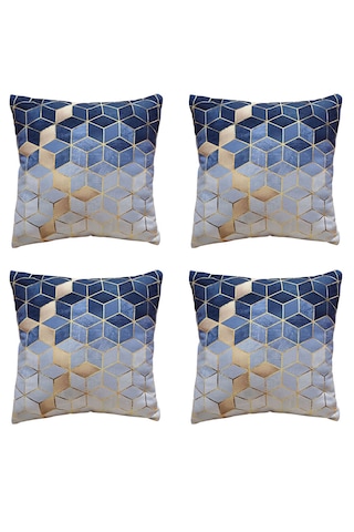 Modern Tarz Dijital Baskılı 4 Lü Dekoratif Kırlent Kılıfı Seti 43x43 Cm Şık Ve Renkli Tasarımlar Lacivert - Gri