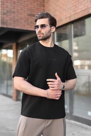 Madmext Siyah Bisiklet Yaka Oversize Erkek Tişört E7176