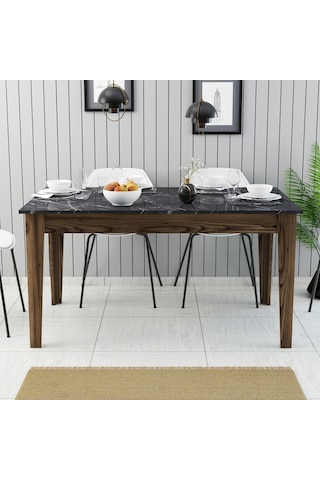 Milan Yemek Masası - Ceviz / Siyah Mermer