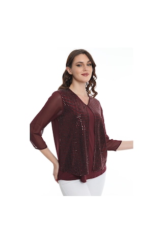 Ella Camelia Kadın Kolları Tül Detaylı Bluz 19E040 Bordo