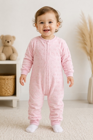 Babyhola 1.5 Tog Gül Ve Yıldız Desenli Kadife Uzun Kollu Bebek Uyku Tulumu 2710 Pembe