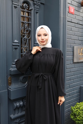 Kadın Siyah Aerobin Robalı Hat Belli Etmeyen Salaş Tesettür Elbise Rbolı0994 Siyah