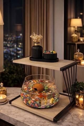 Reyo Ok-ay Store Exclusive Işıklı Beta Akvaryum Ve Fanus Modern Tasarım Led Aydınlatmalı Modern Temalı Fanus Siyah-ceviz