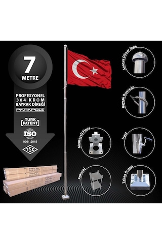 7 Metre Paslanmaz Krom Profesyonel Bayrak Direği