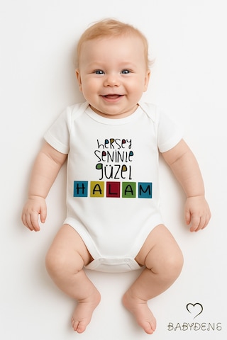 Babyden's "her Şey Seninle Güzel Halam Yazılı Bebek Body Çıtçıtlı Pamuklu Zıbın Unisex Beyaz
