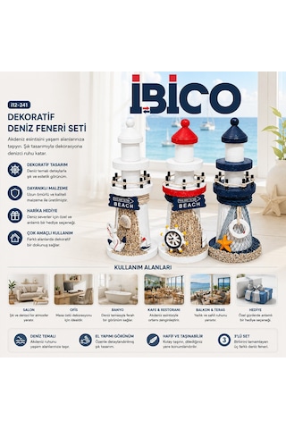 İbico İ12-241 Ahşap Deniz Feneri Maketi - Masaüstü Dekoratif Orta Boy 19 Cm- 6'li Paket Diğer