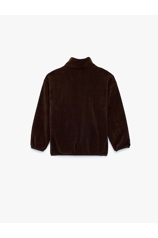 Koton Cepli Dik Yaka Uzun Kollu Yarım Fermuarlı Polar Sweatshirt Kahverengi 7wkg10022ak Kahve
