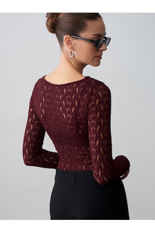 Dilvin 32763 Kayık Yaka Dantel Top-bordo