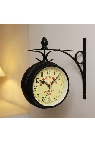 Mufunye Ev Dekorasyonu İçin İki Yönlü Retro Demir Duvar Saati - Siyah, Salonun Zenginleşmesi İçin Kreatif Takı Tasarımı Siyah