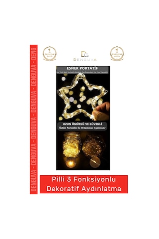 Ledlamba Peri Led Lamba 3 Fonksiyonlu 5 Metre Sarı Işık Dekoratif Yılbaşı Çam Ağacı Ev Süsleme