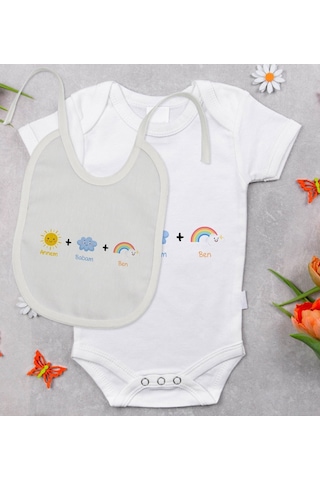 Bitmeyenkartus Bk Kids Annem Babam Ben Tasarımlı Bebek Body Zıbın Ve Mama Önlüğü Çok Renkli