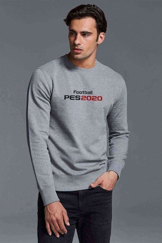 Pes 2020 S Baskılı Gri Melanj Erkek Örme Sweatshirt