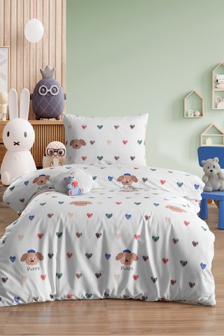 Eponj Home Tek Kişilik Pamuklu Nevresim Takımı 3 Parça Puppy Desen Beyaz / Yumuşak Dokulu Beyaz