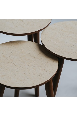 Madrid 3'lü Zigon Sehpa %100 Mdf Yuvarlak Traverten