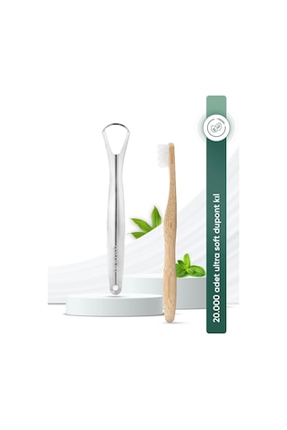 Tbrush Nano Doğal Bambu Vegan Diş Fırçası - Ultra Soft Beyaz Paslanmaz Çelik Dil Temizleyici