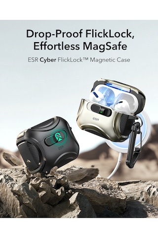 Apple AirPods Uyumlu Pro 3 2025 Cyber Flicklock Manyetik Kılıf Siyah