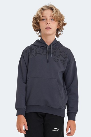 Slazenger Letto Unisex Çocuk Kapüşonlu Cepli Koyu Gri Sweatshırt Koyu Gri