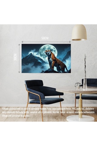 Sinirli Kaplan Sisli Dağda Uhrevi Atmosfer Bilimkurgu İllüstrasyonu 03 Çerçevesiz 50x30 Cm Pvc Tablo