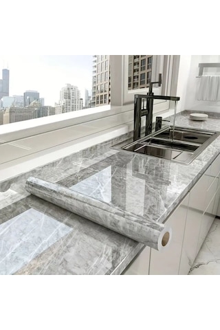 River World 60 Cm'lik 5 M Uzunluğunda Atina Grisi Mermer Desenli Sticker Folyo