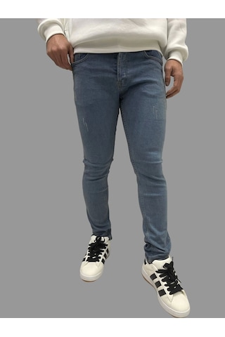 Erkek Dar Paça Tırtıklı Newone Skyblue Kot Pantolon Gök Mavisi