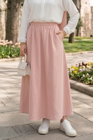 Bestenur Cepli Beli Lastikli Poplin Etek 1727 - Pembe