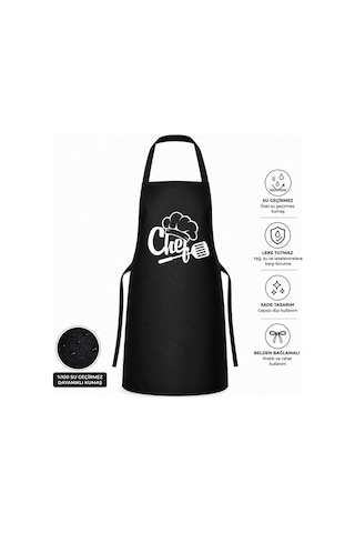 Siyah Su Geçirmez Şef Aşçı Mutfak Önlüğü Bulaşık Ve Yemek Önlüğü Siyah