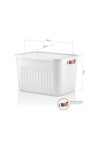 Tr 1 Adet 20 Lt Dev Boy Çok Amaçlı Kapaklı Kutu - Deri Kulp Detaylı Dolap İçi Düzenleyici Organizer 40x30x25 Cm Diğer