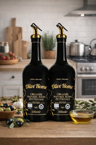 Olive Home Amber Yağdanlık Cam Şişe 2 X 500ml Zeytinyağı Sıvıyağ Şişesi Yağlık 2'li Set Siyah