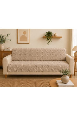 Sycamore Home Koltuk Örtüsü 175x215 Cm Çekyat Örtüsü, Kaymaz, Yıkanabilir, Lüks Kumaş Şönil Jakarlı Bej