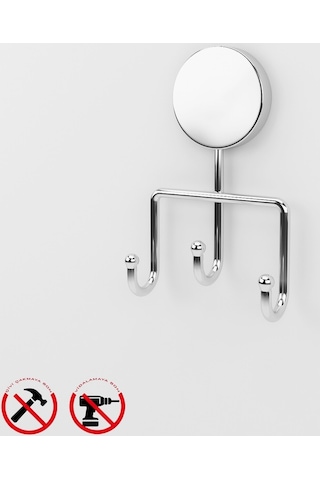 Alper Banyo İris Krom Yapışkanlı Üçlü Banyo Mutfak Askısı - İster Yapışkanlı İster Montajlı
