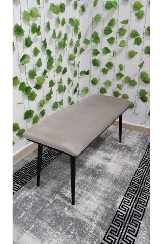 Özcan Metal Siyah Metal Ayaklı Metal Kasalı Bench Mutfak Salon Antre Yatak Odası Balkon Puf Bank Krem
