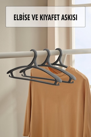 3 Lü Geniş Kıyafet Ve Elbise Askısı Füme 43 Cm Siyah