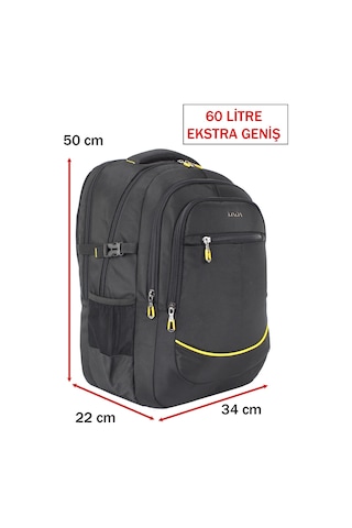 Case Club Dada 09 Büyük Boy Seyahat Günlük Sırt Çantası 60 Litre 17,3 İnç Darbe Emici Koruma Su Geçirmez Kumaş siyah