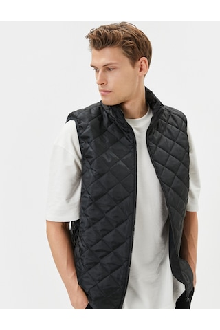Koton Kapitone Yelek Slim Fit Fermuarlı Dik Yaka Cepli Siyah 4sam20007hw