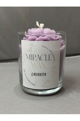 Lavanta Kokulu Soya Wax Mum - Şakayık Detaylı Dekoratif Açık Mor