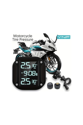 Xuweiwei Ynf Motosiklet Tpms Siyah 2 Dis Sensor Lcd Ekran Lastik Basinc Sicaklik Izleme Alarm Usb Sarj Dayanikli
