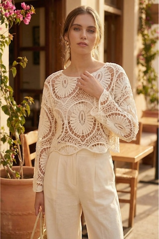 Sayzen Your Shine Dantel Işleme Crop Bluz Sy-shn2610 Ekru