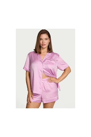 Victoria's Secret Glazed Saten Kalpli Kısa Pijama Takımı Lila