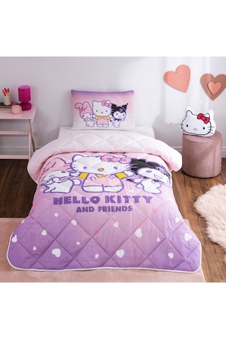Taç Lisanslı Hello Kitty & Friends Tek Kişilik Pamuk Yorgan Seti 000000001000051513 Çok Renkli