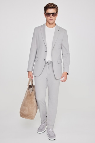 AC&Co / Altınyıldız Classics Erkek Grı Slim Fit Dar Kesim Mono Yaka Beli Bağlamalı Kapak Cepli Esnek Takım Elbise Grı