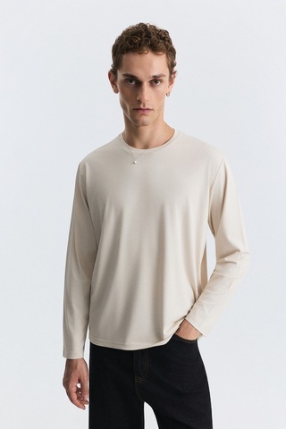 Antioch Relax Fit Uzun Kollu T-shirt Bej