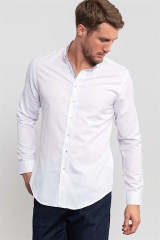 Tudors Slim Fit Dar Kesim Düz Spor Erkek Gömlek-20059 Beyaz