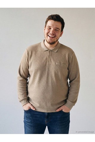 Lcwaıkıkı Classic Bej Büyük Beden Polo Yaka Erkek Sweatshirt