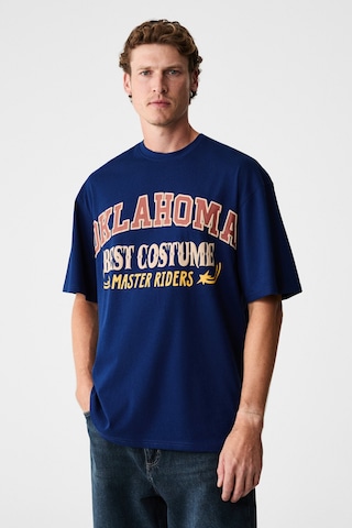 Grimelange Ruddy Erkek Göğüs Baskılı %100 Organik Pamuklu Bisiklet Yakalı Regular Lacivert T-shirt Lacivert