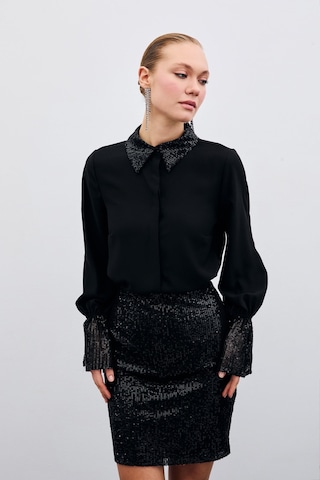 Sateen Payet Detaylı Gömlek - Siyah